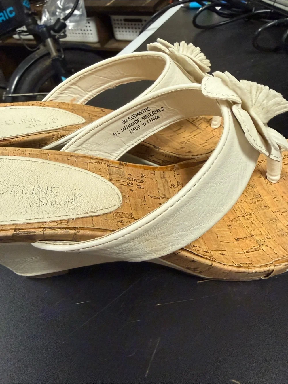 Madeline Stuart Cream Floral Cork Thong Wedge Sandals